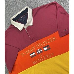 Tommy Hilfiger Polo Shirt XXL Mickey Color Block Flag Short Sleeve Rugby